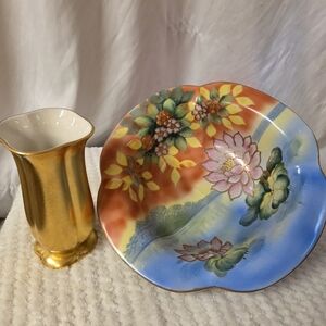 Pickard Gold Vase And Japanese Hand Painted Vintage Bowl